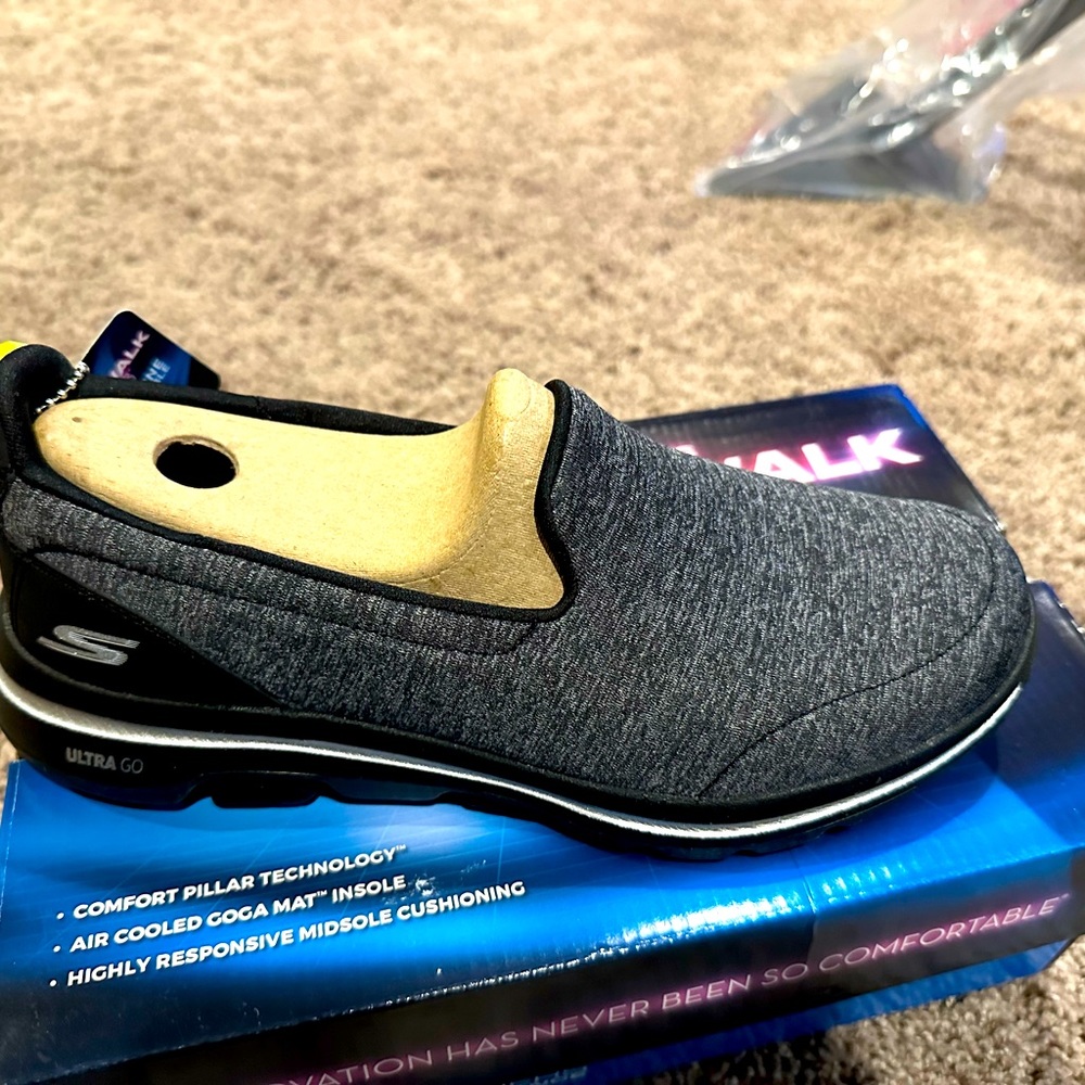Gray Skechers Go Walk Shoes Wide Fit